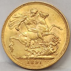 AUSTRALIA 1891 . ONE 1 SOVEREIGN . MELBOURNE . GOLD